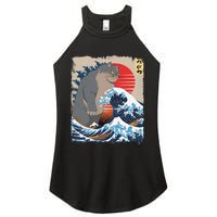 Persian Catzilla Funny Cat Ocean Waves Japanese Art Retro Women's Perfect Tri Rocker Tank