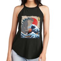 Persian Catzilla Funny Cat Ocean Waves Japanese Art Retro Women's Perfect Tri Rocker Tank