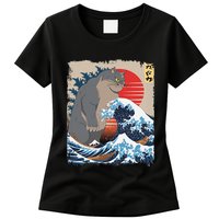 Persian Catzilla Funny Cat Ocean Waves Japanese Art Retro Womens T-Shirt