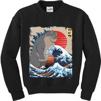 Persian Catzilla Funny Cat Ocean Waves Japanese Art Retro Kids Sweatshirt