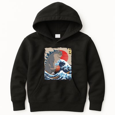 Persian Catzilla Funny Cat Ocean Waves Japanese Art Retro Kids Hoodie