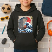 Persian Catzilla Funny Cat Ocean Waves Japanese Art Retro Kids Hoodie