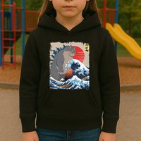 Persian Catzilla Funny Cat Ocean Waves Japanese Art Retro Kids Hoodie