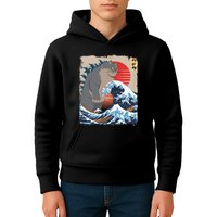 Persian Catzilla Funny Cat Ocean Waves Japanese Art Retro Kids Hoodie