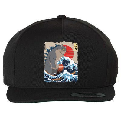 Persian Catzilla Funny Cat Ocean Waves Japanese Art Retro Wool Snapback Cap