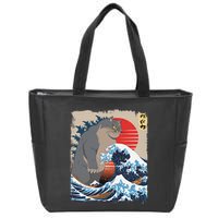 Persian Catzilla Funny Cat Ocean Waves Japanese Art Retro Zip Tote Bag