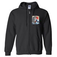 Persian Catzilla Funny Cat Ocean Waves Japanese Art Retro Full Zip Hoodie
