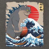 Persian Catzilla Funny Cat Ocean Waves Japanese Art Retro Cotton Canvas Backpack
