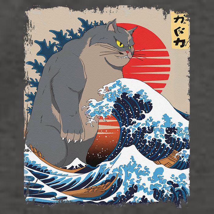 Persian Catzilla Funny Cat Ocean Waves Japanese Art Retro Vector Backpack