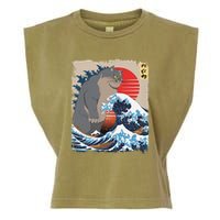 Persian Catzilla Funny Cat Ocean Waves Japanese Art Retro Garment-Dyed Women's Muscle Tee