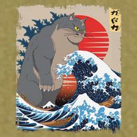 Persian Catzilla Funny Cat Ocean Waves Japanese Art Retro Garment-Dyed Women's Muscle Tee