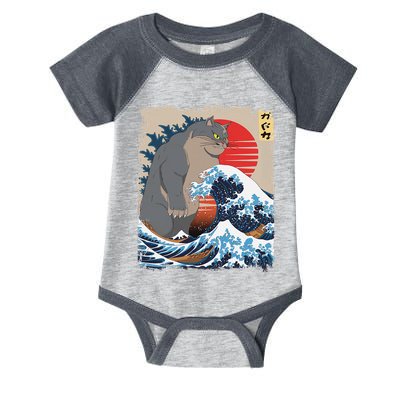 Persian Catzilla Funny Cat Ocean Waves Japanese Art Retro Infant Baby Jersey Bodysuit