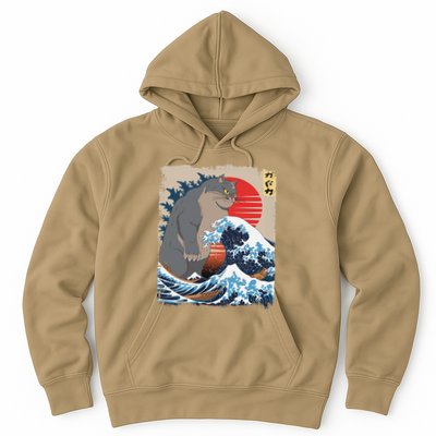 Persian Catzilla Funny Cat Ocean Waves Japanese Art Retro Hoodie