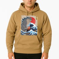 Persian Catzilla Funny Cat Ocean Waves Japanese Art Retro Hoodie