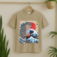 Persian Catzilla Funny Cat Ocean Waves Japanese Art Retro T-Shirt