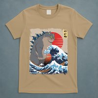 Persian Catzilla Funny Cat Ocean Waves Japanese Art Retro T-Shirt