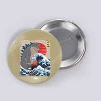 Persian Catzilla Funny Cat Ocean Waves Japanese Art Retro Button