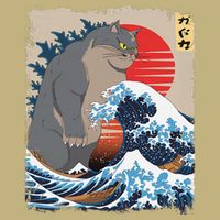 Persian Catzilla Funny Cat Ocean Waves Japanese Art Retro Button