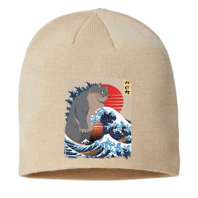 Persian Catzilla Funny Cat Ocean Waves Japanese Art Retro Sustainable Beanie