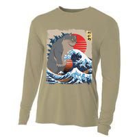 Persian Catzilla Funny Cat Ocean Waves Japanese Art Retro Cooling Performance Long Sleeve Crew