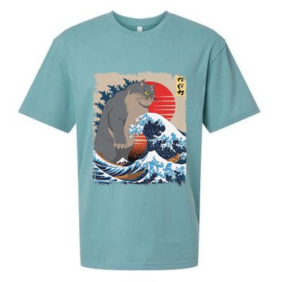 Persian Catzilla Funny Cat Ocean Waves Japanese Art Retro Sueded Cloud Jersey T-Shirt