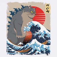 Persian Catzilla Funny Cat Ocean Waves Japanese Art Retro Garment-Dyed Sweatshirt