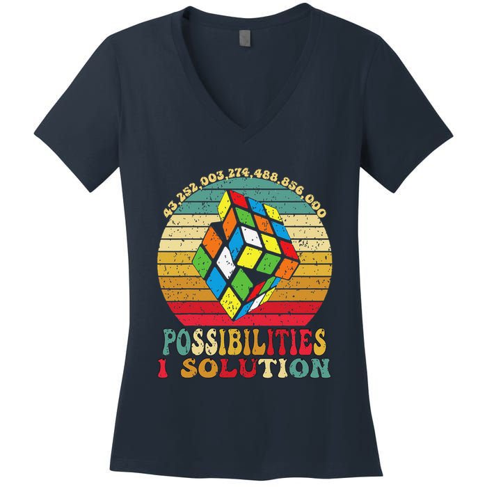 Puzzle Cube Funny One Solution Speed Cub Puzzle Speedcubing Women's V-Neck T-Shirt