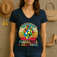 Puzzle Cube Funny One Solution Speed Cub Puzzle Speedcubing Women's V-Neck T-Shirt
