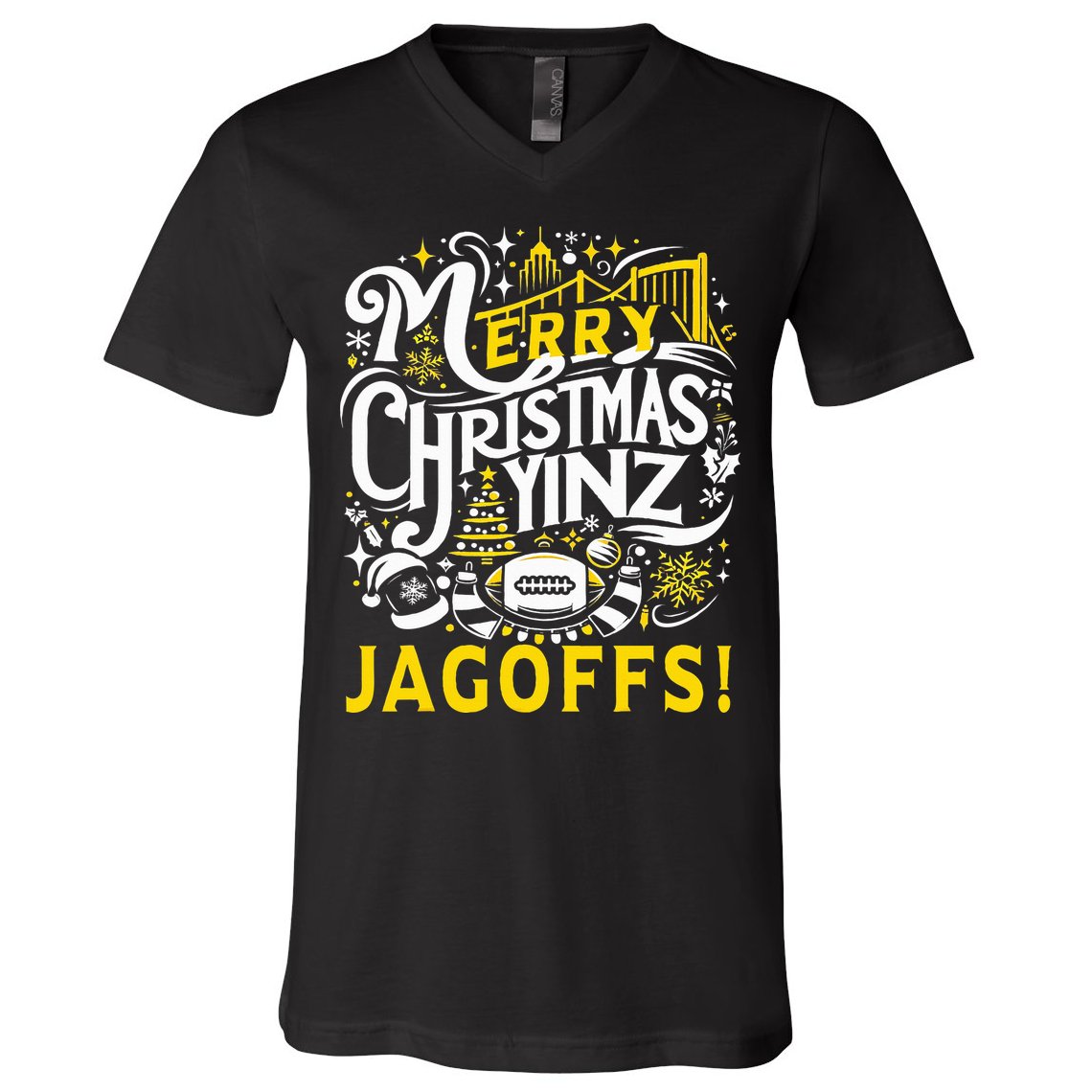 Pittsburgh Christmas Funny Yinz Jagoff Ugly V-Neck T-Shirt