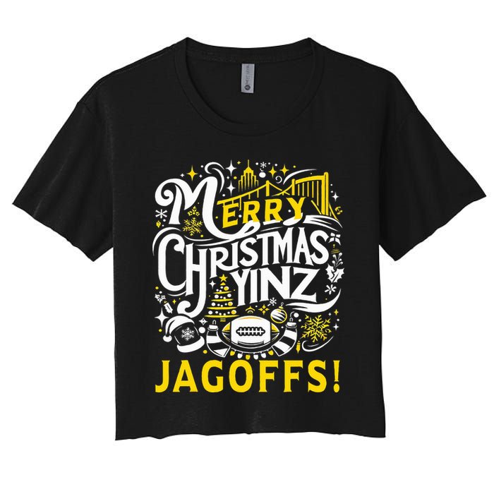 Pittsburgh Christmas Funny Yinz Jagoff Ugly Women's Crop Top Tee