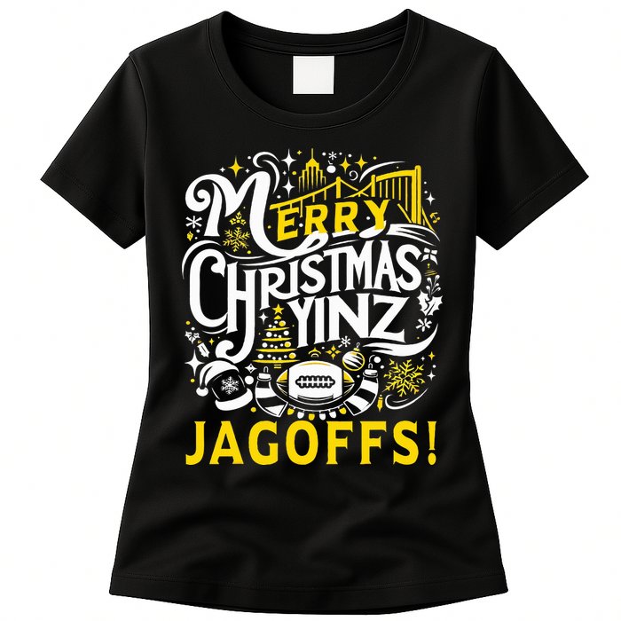 Pittsburgh Christmas Funny Yinz Jagoff Ugly Womens T-Shirt