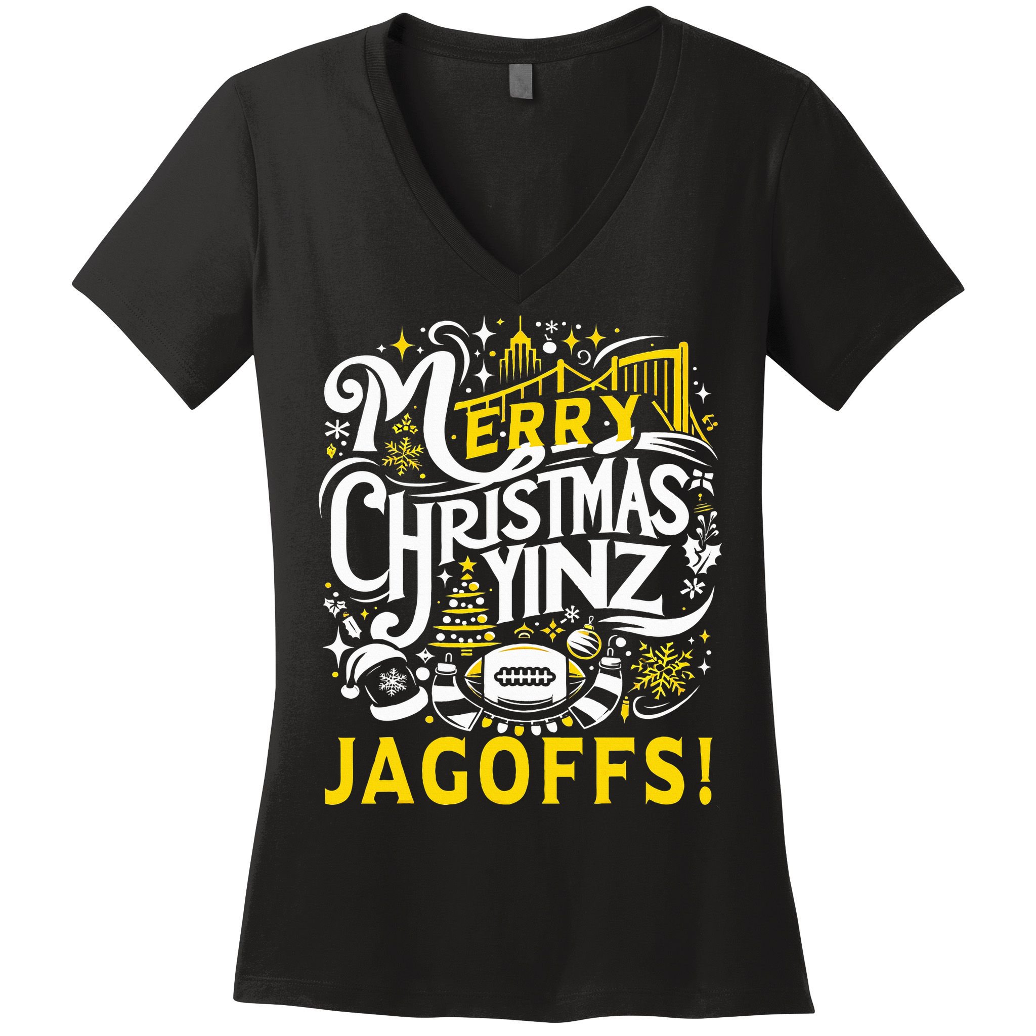 Pittsburgh Christmas Funny Yinz Jagoff Ugly Women's V-Neck T-Shirt