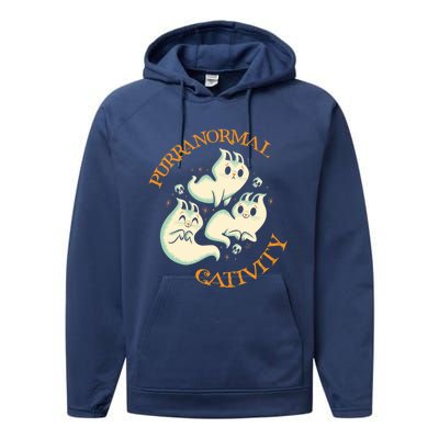 Purranormal Cativity Funny Halloween Costume Ghost Cats Gift Great Gift Performance Fleece Hoodie