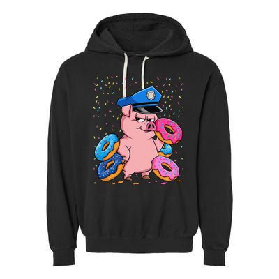 Pig Cop Funny Police Officer Doughnut Garment-Dyed Fleece Hoodie