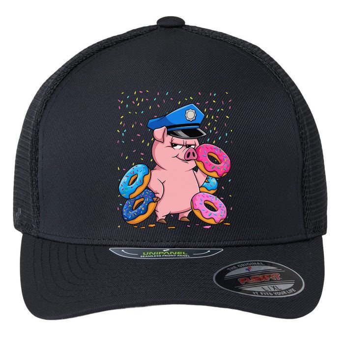 Pig Cop Funny Police Officer Doughnut Flexfit Unipanel Trucker Cap