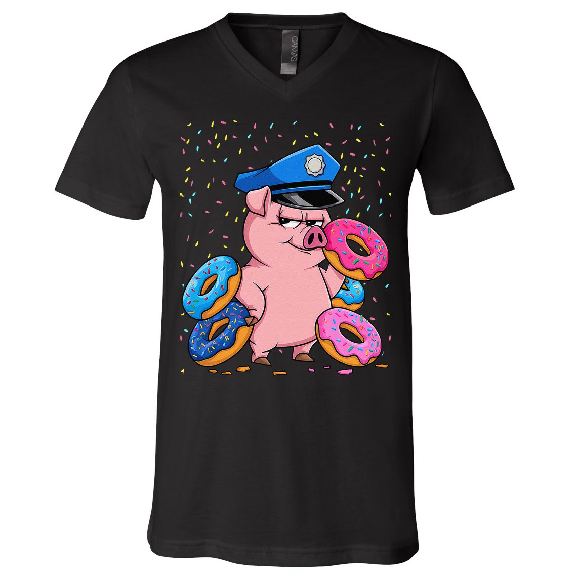 Pig Cop Funny Police Officer Doughnut V-Neck T-Shirt