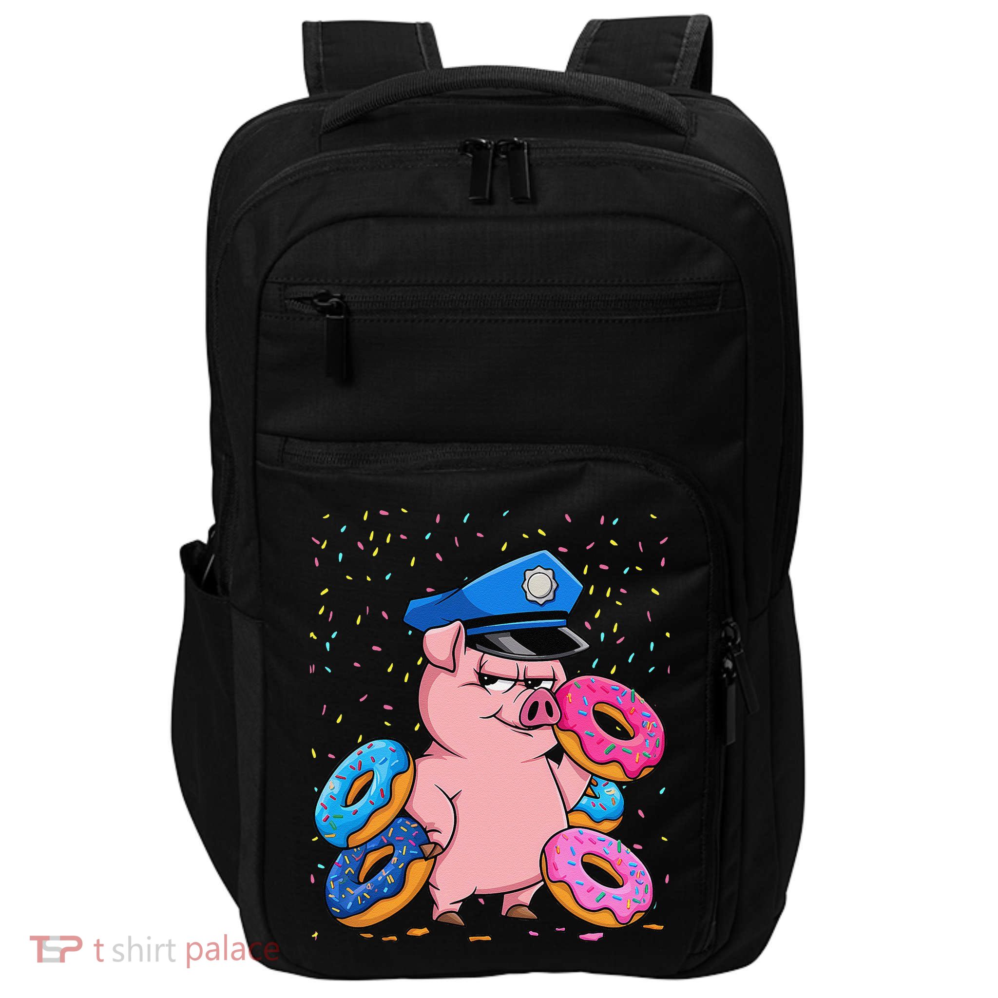 Pig Cop Funny Police Officer Doughnut Impact Tech Backpack