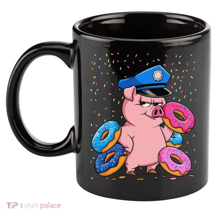Pig Cop Funny Police Officer Doughnut 11oz C Handle Ceramic Mug