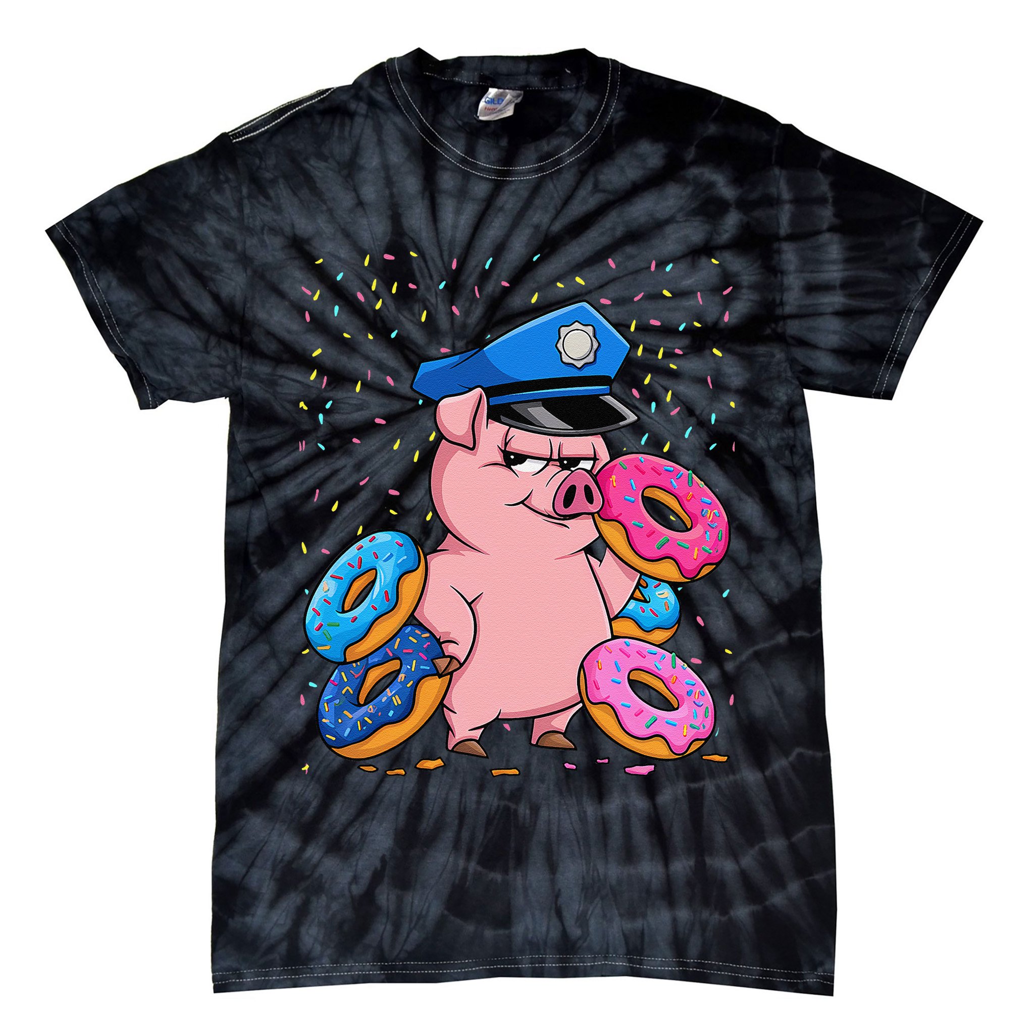 Pig Cop Funny Police Officer Doughnut Tie-Dye T-Shirt