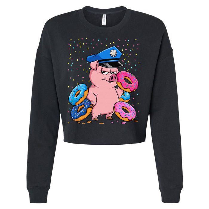 Pig Cop Funny Police Officer Doughnut Cropped Pullover Crew
