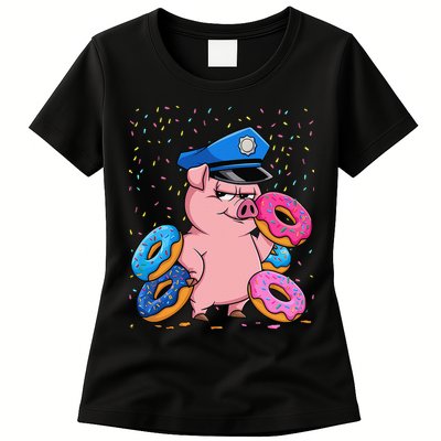 Pig Cop Funny Police Officer Doughnut Womens T-Shirt