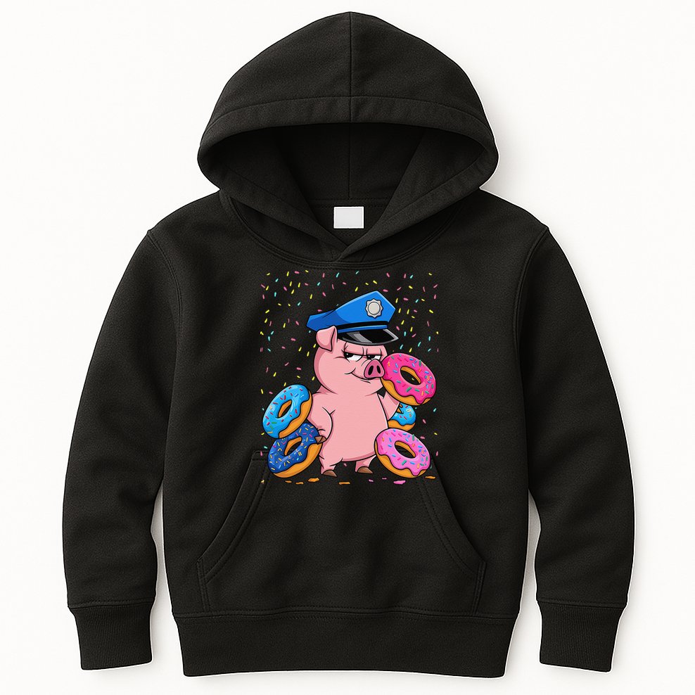 Pig Cop Funny Police Officer Doughnut Kids Hoodie