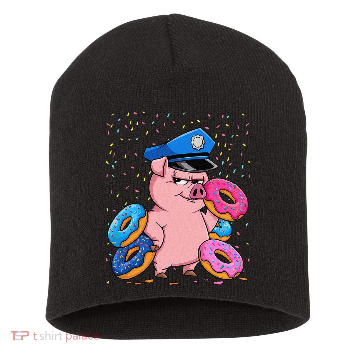Pig Cop Funny Police Officer Doughnut Short Acrylic Beanie