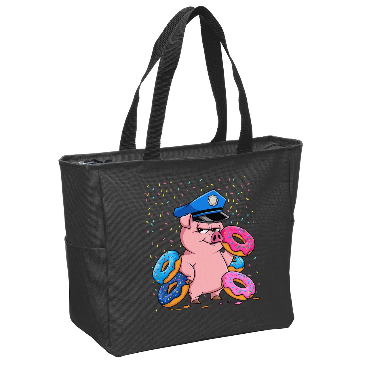 Pig Cop Funny Police Officer Doughnut Zip Tote Bag