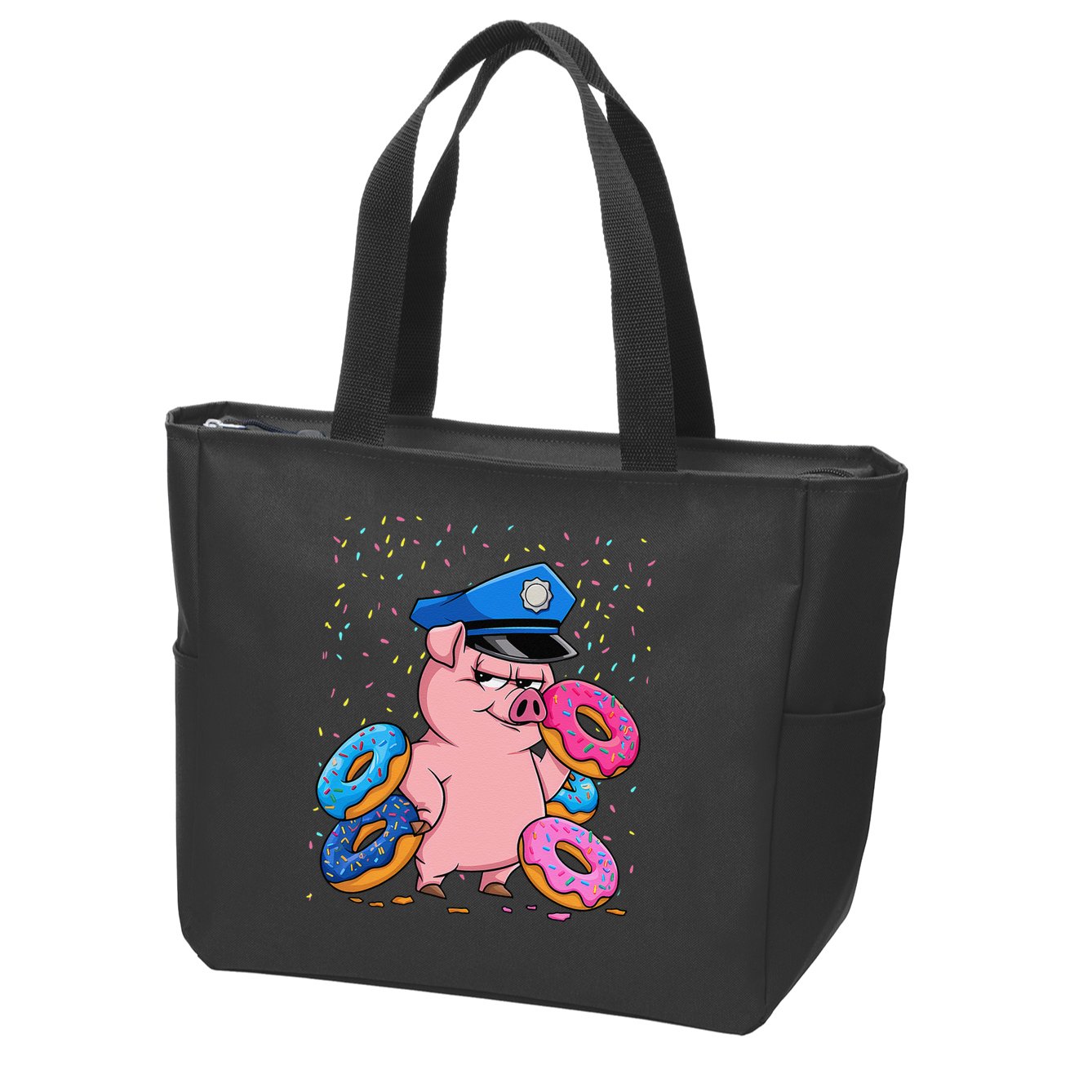 Pig Cop Funny Police Officer Doughnut Zip Tote Bag