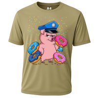 Pig Cop Funny Police Officer Doughnut Cooling Performance Crew T-Shirt