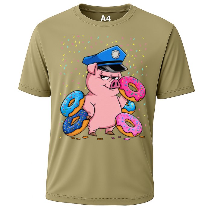 Pig Cop Funny Police Officer Doughnut Cooling Performance Crew T-Shirt