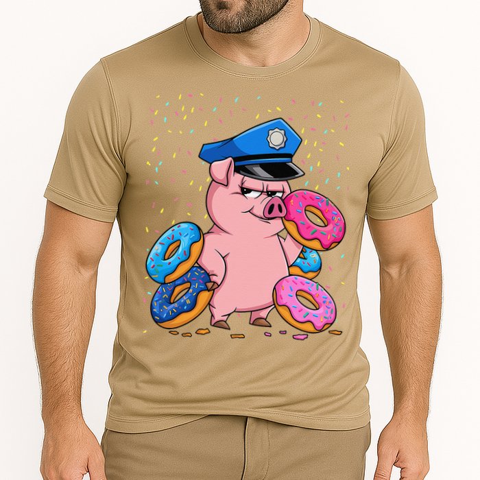 Pig Cop Funny Police Officer Doughnut Cooling Performance Crew T-Shirt
