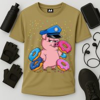 Pig Cop Funny Police Officer Doughnut Cooling Performance Crew T-Shirt