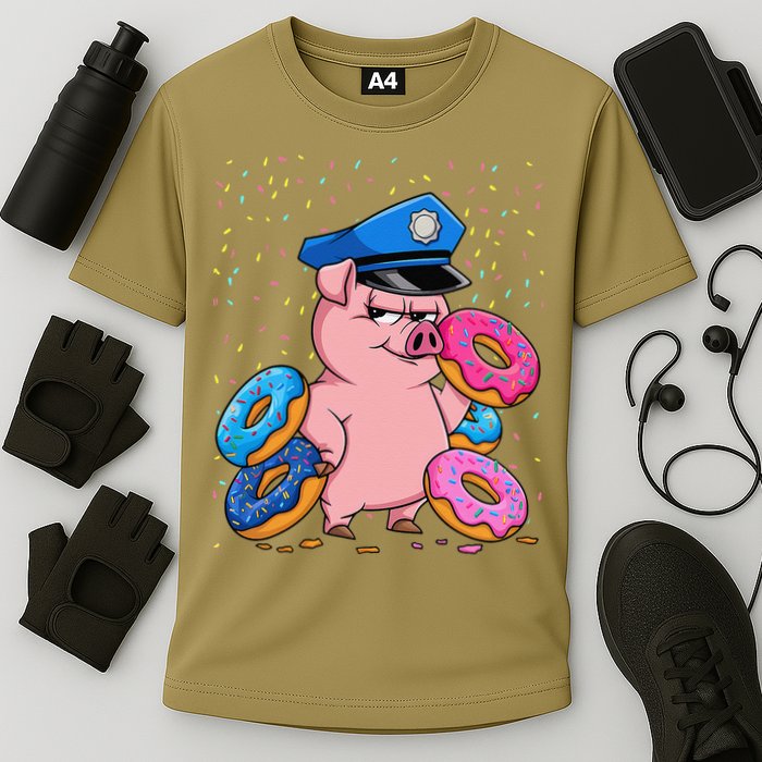 Pig Cop Funny Police Officer Doughnut Cooling Performance Crew T-Shirt